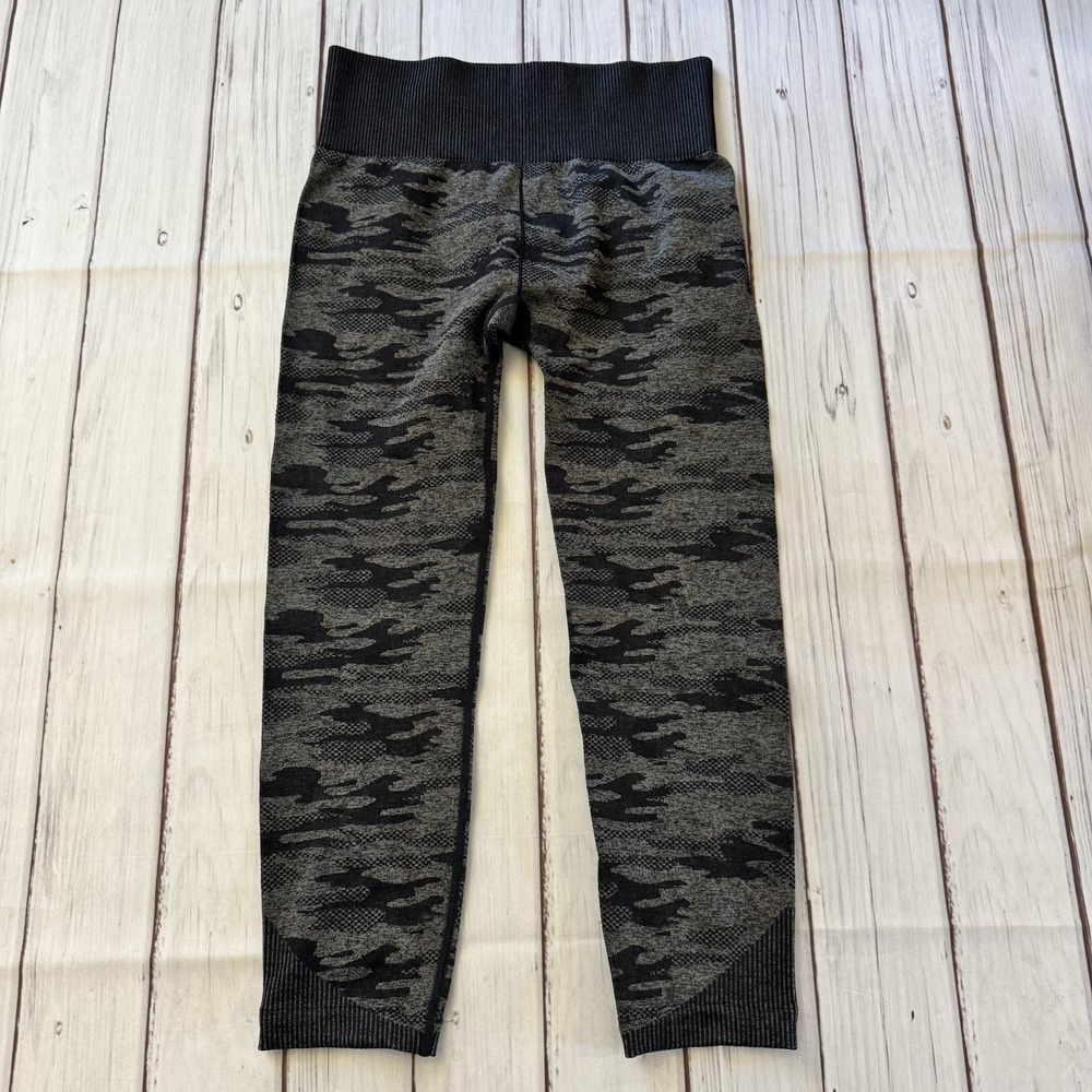 Ryka Camo Seamless Leggings Womens Large Gray Black Athletic Yoga Workout